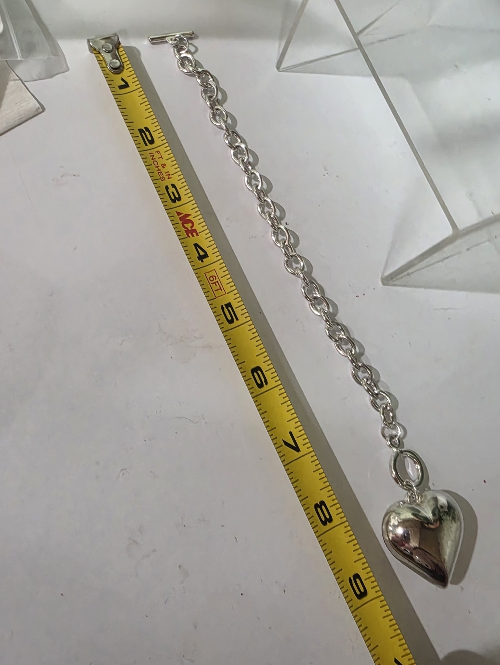 TRUE VINTAGE Silver PUFFY Heart Pendant Chain Braceler - 👀 - Picture 5 of 5